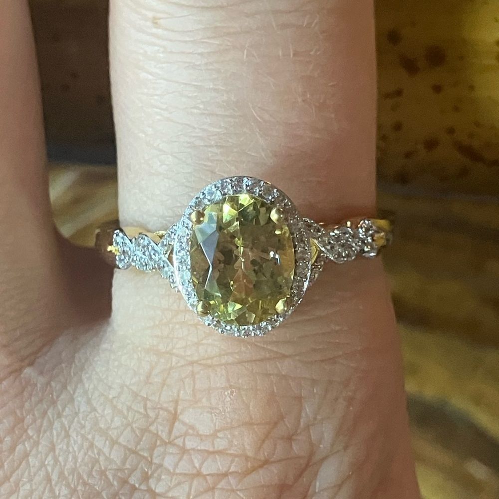Natural Golden Apatite Sterling Silver Halo Ring Size 10